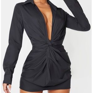 Long Sleeve Plunge Shirt Dress